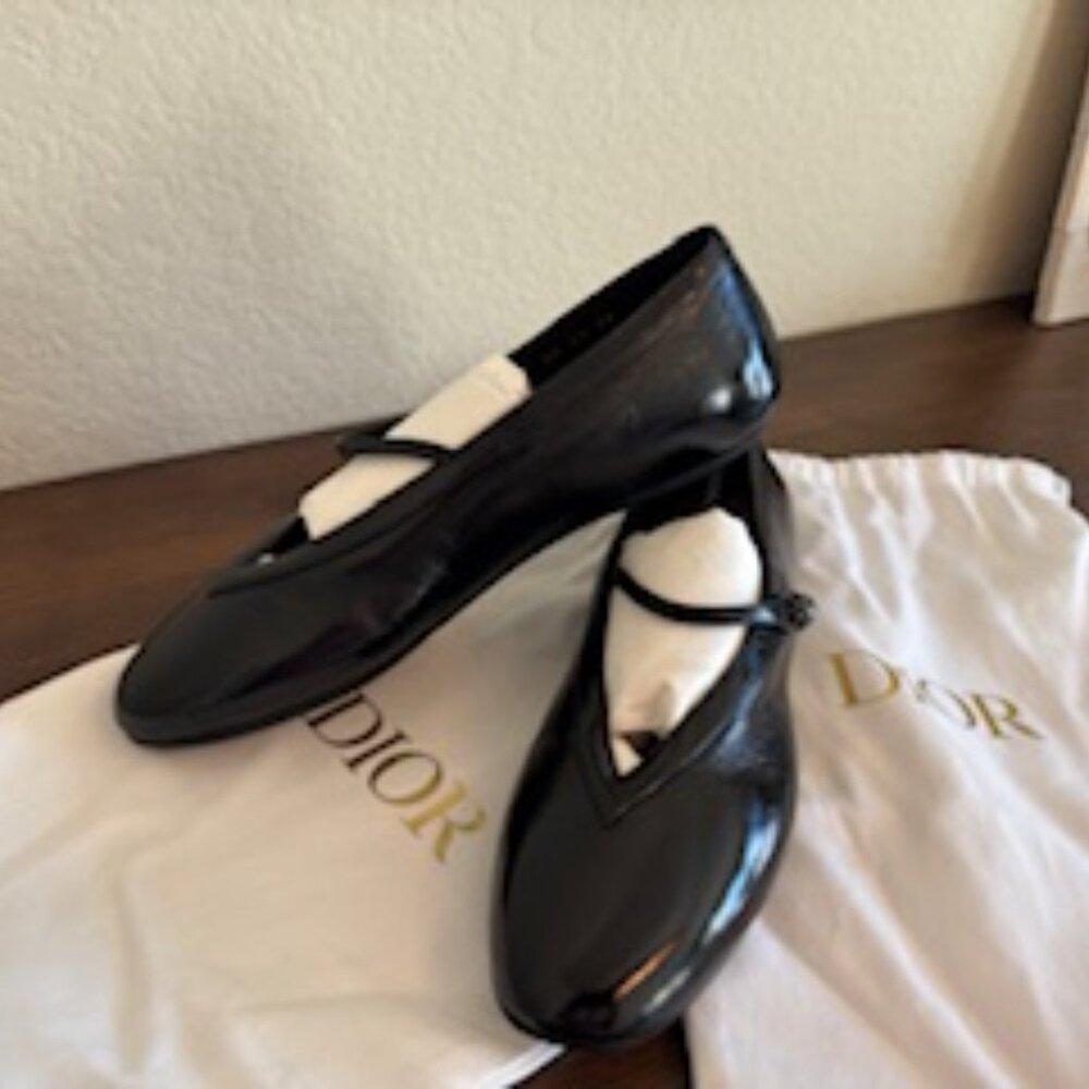 Dior Ballet Flat Black Crinkled Patent Calfskin (Brand New) - Picture 7 of 10